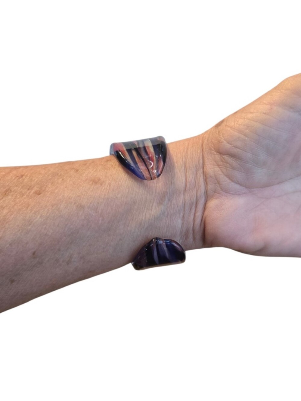 Handblown Blue Multicolor Glass Cuff Bracelet - Picture 3 of 6